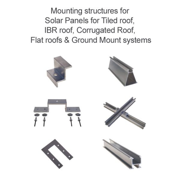 Mounting structures for Solar Panels for Tiled roof, IBR roof, Corrugated Roof, Flat roofs & Ground Mount systems (VAT incl.)