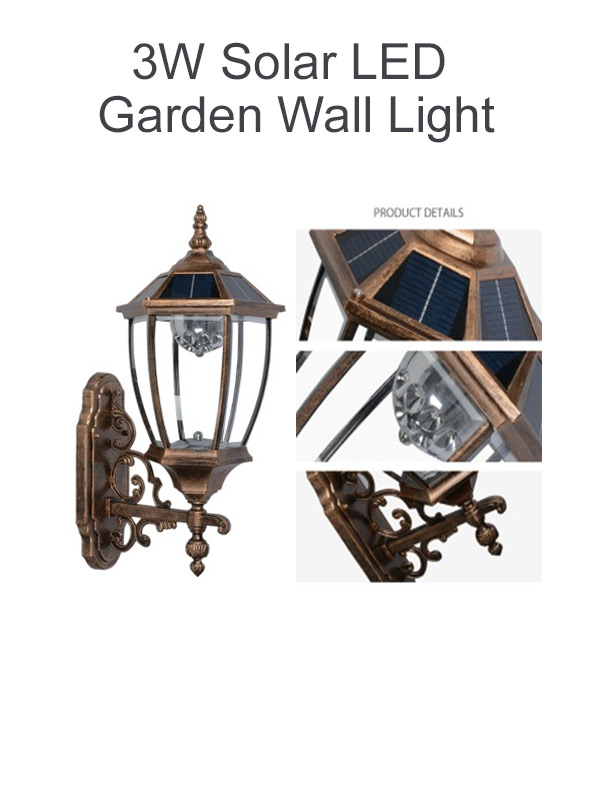 3w Solar LED Garden Wall Light (VAT Incl.)