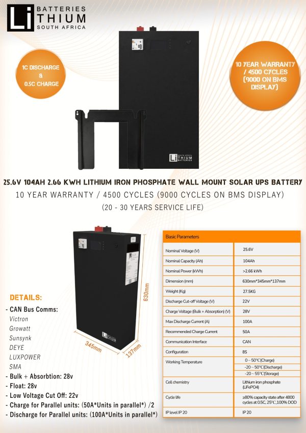 LBSA 25.6V 104AH 2.66KWH Lithium Iron Phosphate Wall mount battery (VAT incl.) CALL FOR PRICE - Image 3