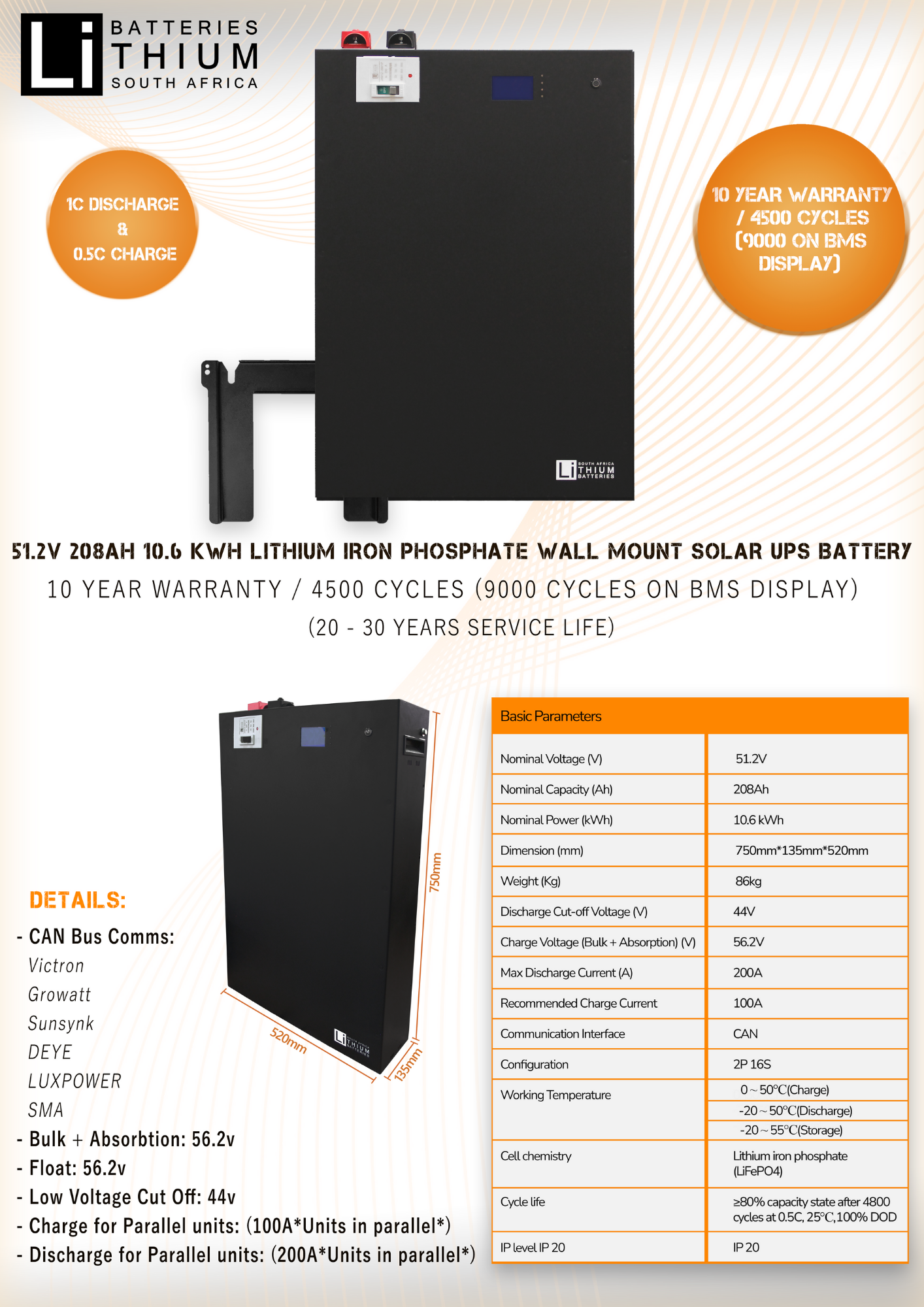 LBSA 51.2V 208AH 10.6KWH Lithium Iron Phosphate Wall mount battery (VAT incl.) CALL FOR PRICE - Image 3
