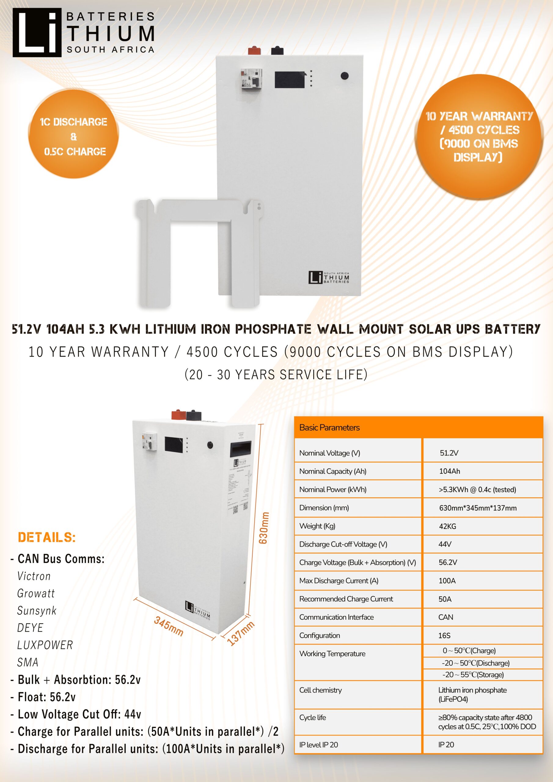 LBSA 51.2V 104AH 5.3KWH Lithium Iron Phosphate Wall mount battery (VAT incl.) CALL FOR PRICE - Image 3