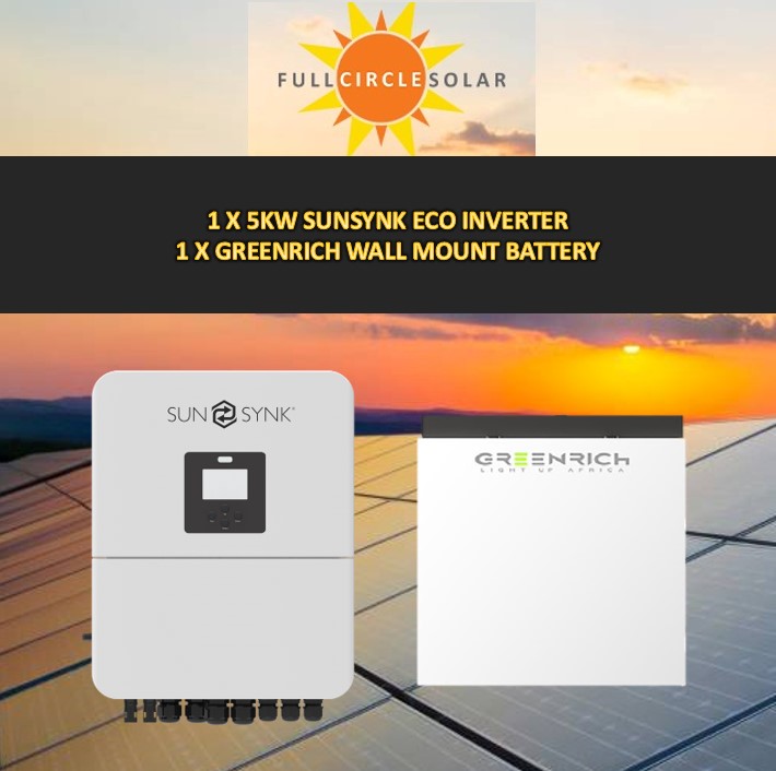 Sunsynk 5kw Inverter and Greenrich WM Battery Combo Deal 12 (VAT incl.)