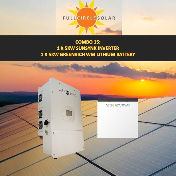Sunsynk 5kw Inverter and Greenrich WM Battery Combo Deal 15 (VAT incl.)