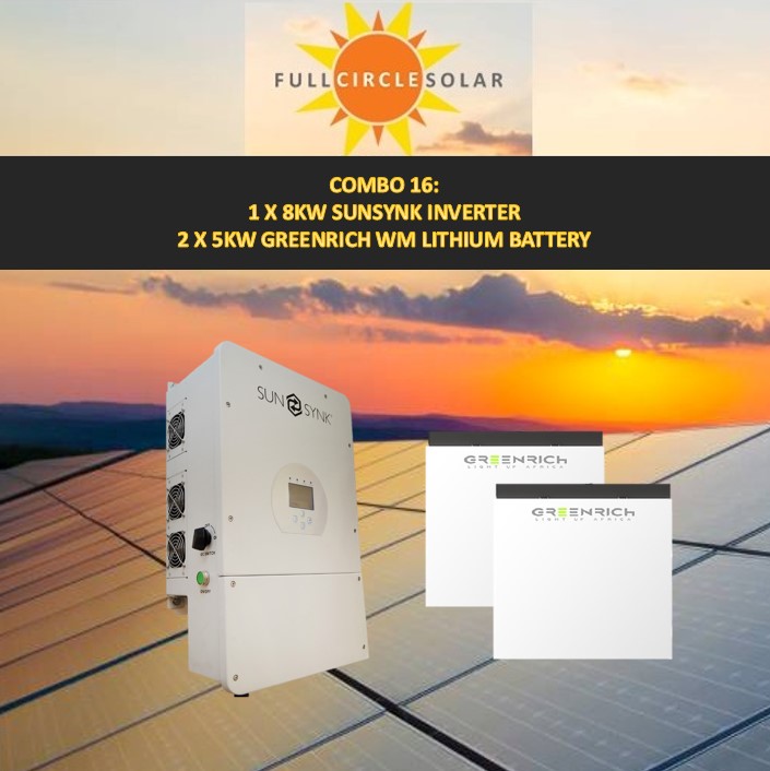 Sunsynk 8kw Inverter and 2 Greenrich WM Batteries Combo Deal 16 (VAT incl.)